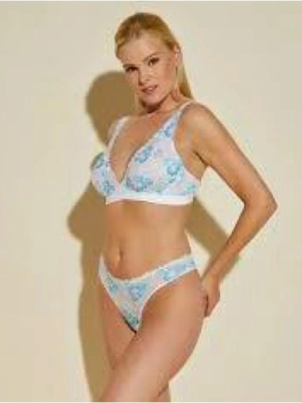 Cosabella Savona Thong on White/ Verde Umbra/ Constance Blue